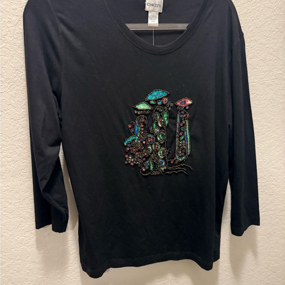 Chico's Black Long Sleeve Top with Colorful Embellishments size 2X - Picture 1 of 7